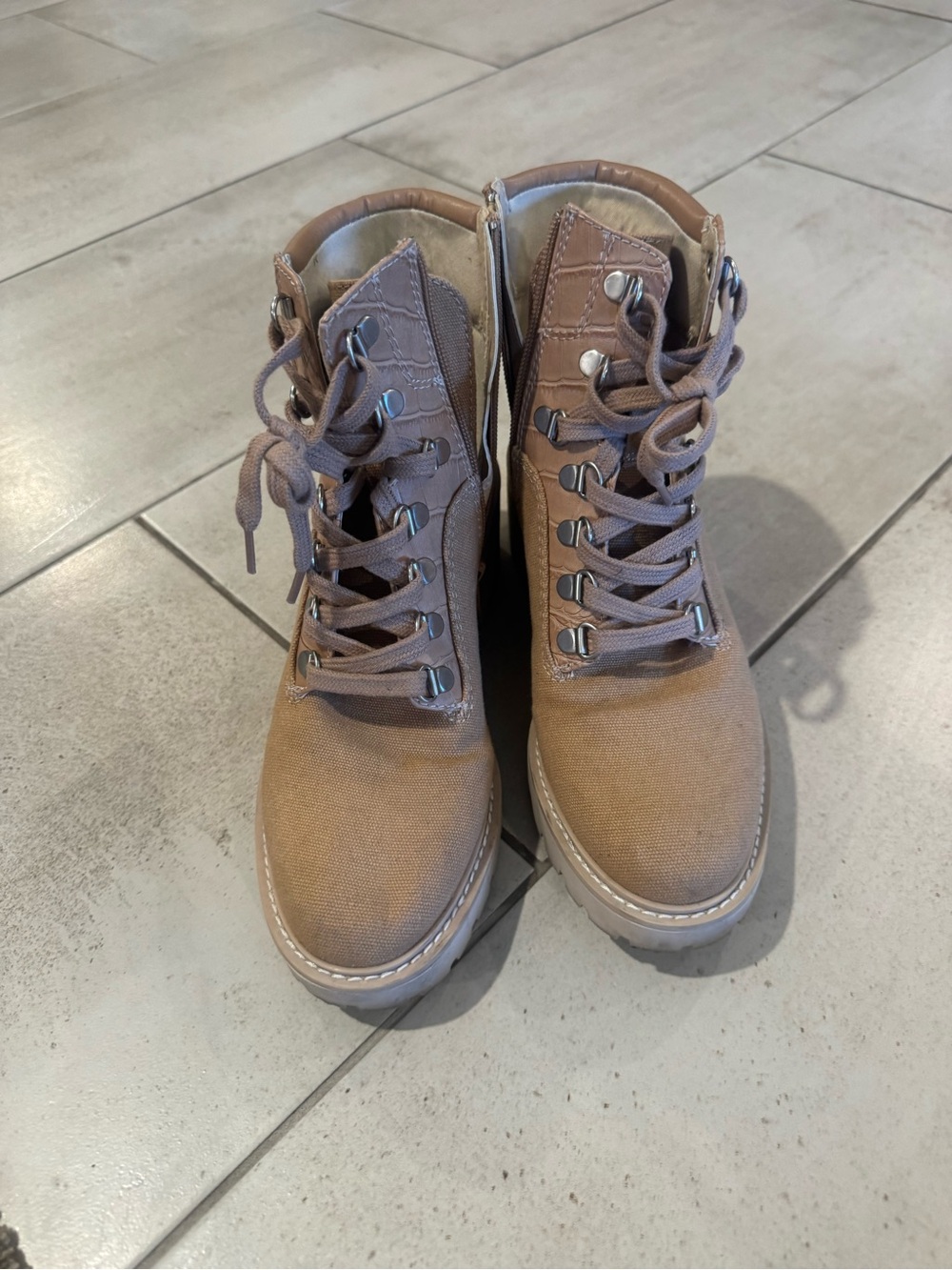 Dolce Vita Taupe Lace-Up Hiking Style Ankle Boots
